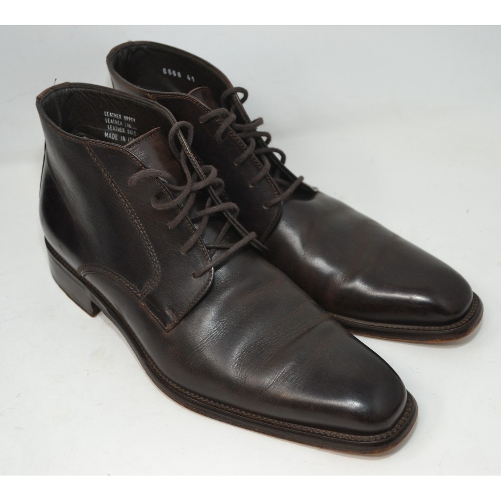 Calzoleria Toscana Handmade Designer Leather Italy‎ Brown Chukka Boots Mens 41